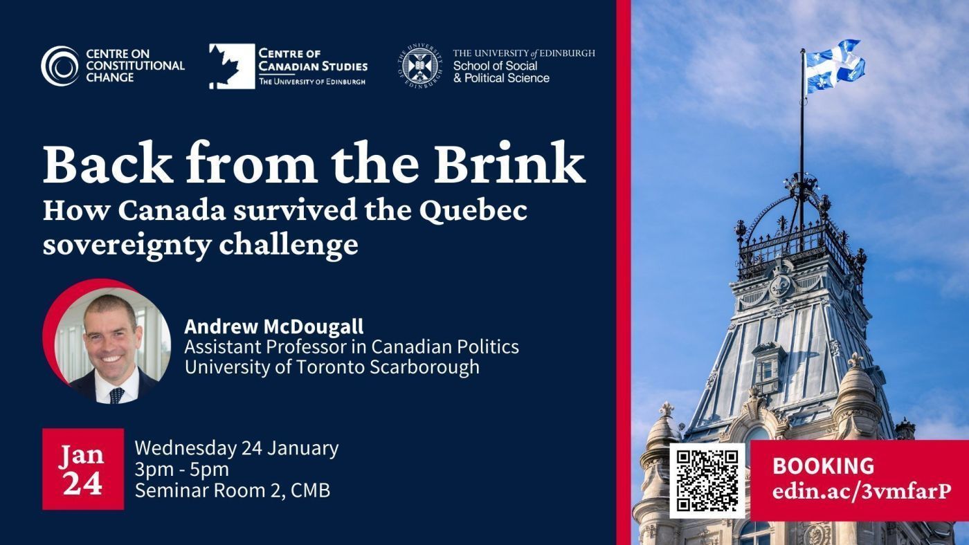 Event flyer for seminar ‘Back from the Brink: How Canada survived the Quebec sovereignty challenge’