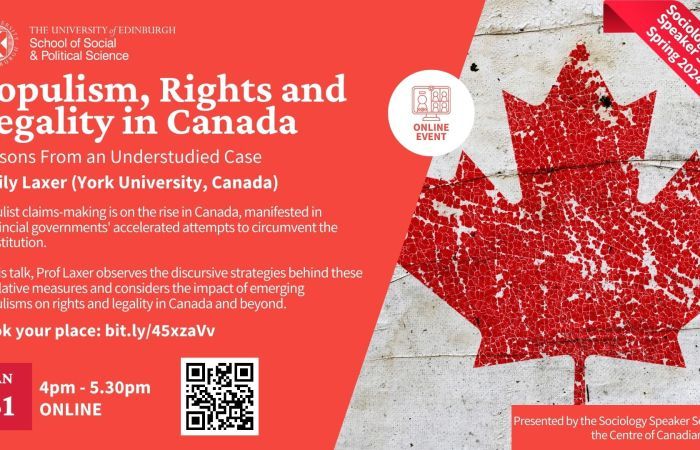 Event flyer for ‘Populism, rights and legality in Canada: Lessons from an understudied case’